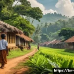 스리랑카의 유명 작가 마이클 온다체 - A serene rural Sri Lankan village scene capturing a young boy&rsquo;s childhood memories, surrounded by lu...
